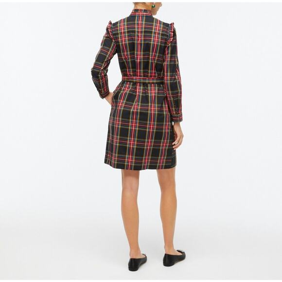 J. Crew Black Tartan Long Sleeve Shift Dress - Picture 3 of 12